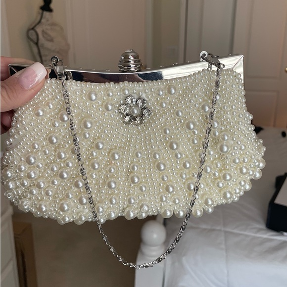 Gatsby Roaing 20s Pearl Bridal Evening Purse Large Pearl Flapper Clutch Bag 👛 - Picture 6 of 7